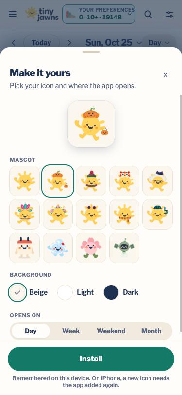 The Make it yours picker for the TinyJawns app icon