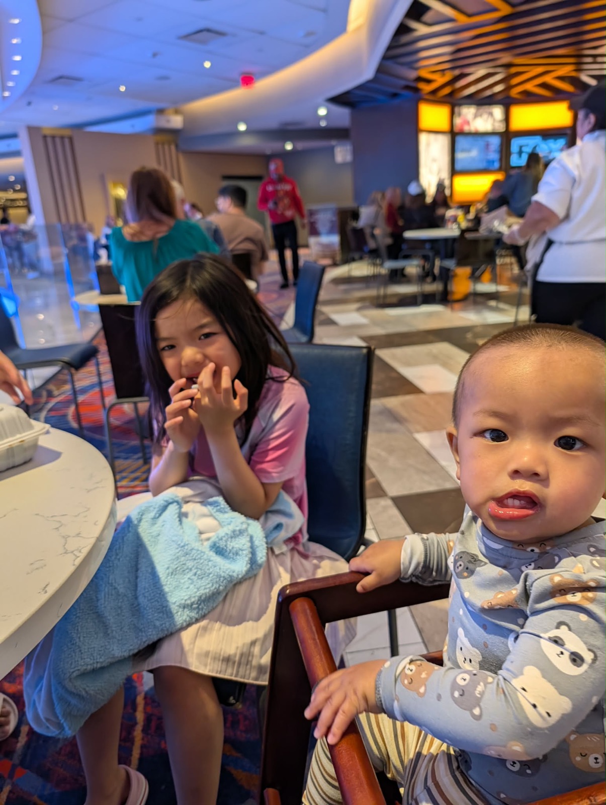 Charlotte and Parker at the Hard Rock Hotel restaurant