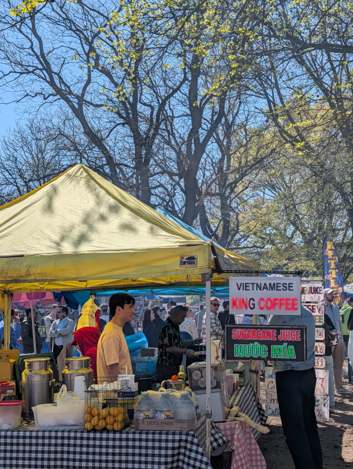 King Coffee vendor stand with customers lined up