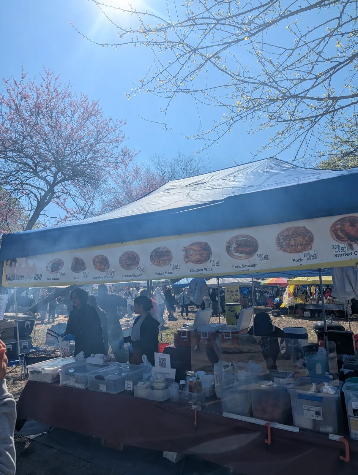 Visible smoke haze in the vendor area of the Southeast Asian Market