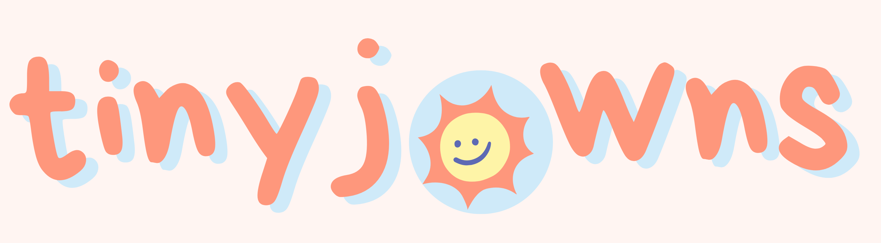 The original TinyJawns logo — hand-drawn lettering with a smiling sun